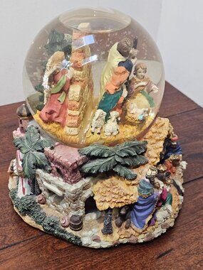 Nativity Scene Musical Water Globe with Village Base